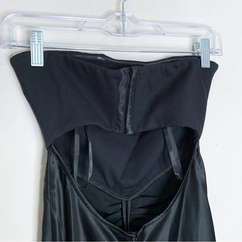 STAUD Wayfaring Maxi Dress (Sz 0) Strapless Ruched Ponte Satin Gown Black - Picture 11 of 16